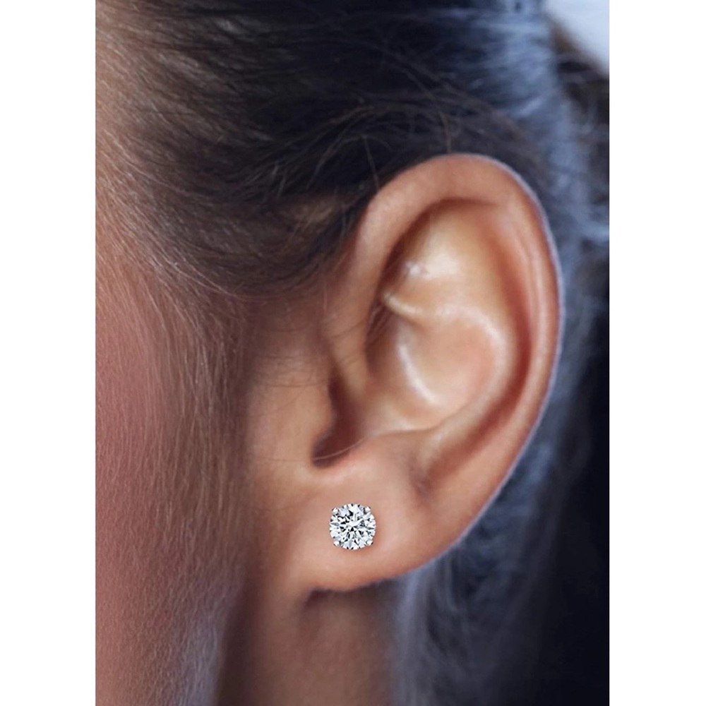 14K 2 CARAT DIAMOND SILVER STUD EARRINGS - Picture 6 of 6